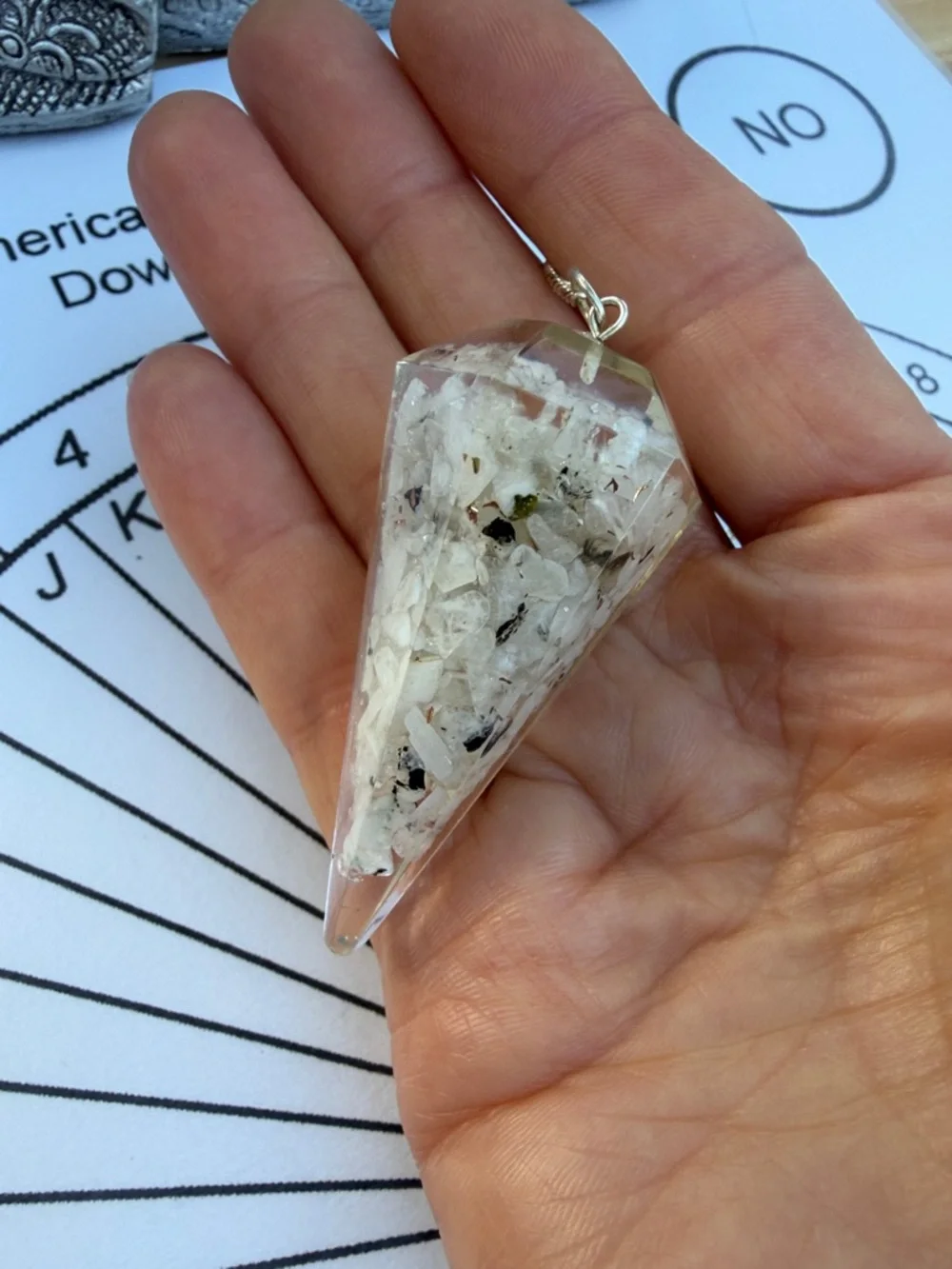 Reiki Infused Rainbow Moonstone Dowsing/Divination Pendulum with Chart & Guide - Picture 7 of 17